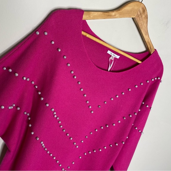 ✨NWT Sioni Vila Milano Hot Pink Bead Embellished Sweater Top Large Barbiecore - Picture 2 of 9
